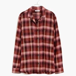 Madewell Flannel Oversized Ex-Boyfriend Swing Shirt in Buffalo Check- Faded Fig